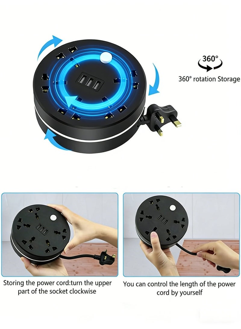 AHAKAC Power Strips，Universal Extension Cord with 5 Power Socket and 3 USB Slots 2 Meter 5 Way Power Strip with USB Charging Slot Extension - Image 3